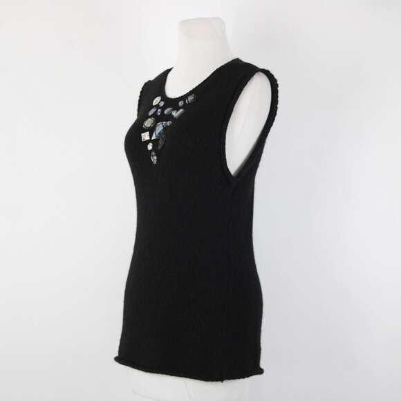 Tory Burch Sz M Black Sleeveless Open Knit Rhinestones Wool Alpaca Polyamide Top - Picture 4 of 14